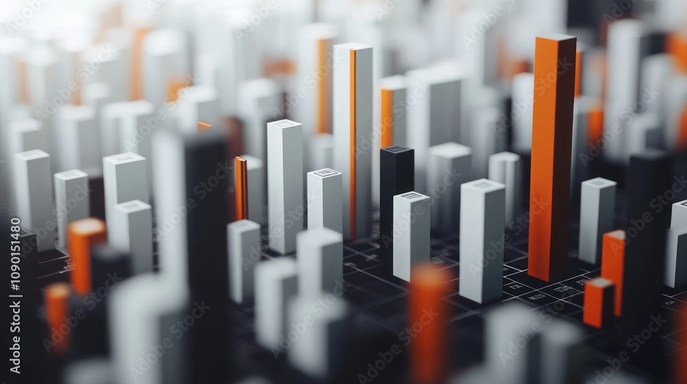 Poster a 3d visualization of bar graphs representing data analysis and trends.