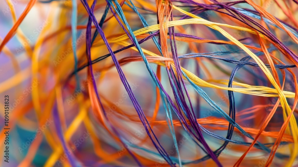 Poster An abstract image of interwoven lines and threads in varied colors and textures, Symbolizing the complex and interconnected nature of inclusive communities, photography style