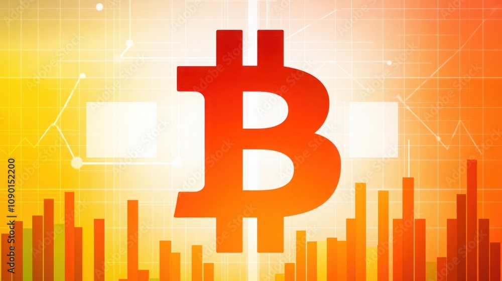 Poster vibrant abstract background featuring bitcoin symbol with upward trends and financial data represent