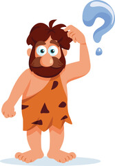 Fototapeta premium Prehistoric Man Wondering Feeling Puzzled Vector Cartoon character. Ancient human staring to think and develop questions and ideas 