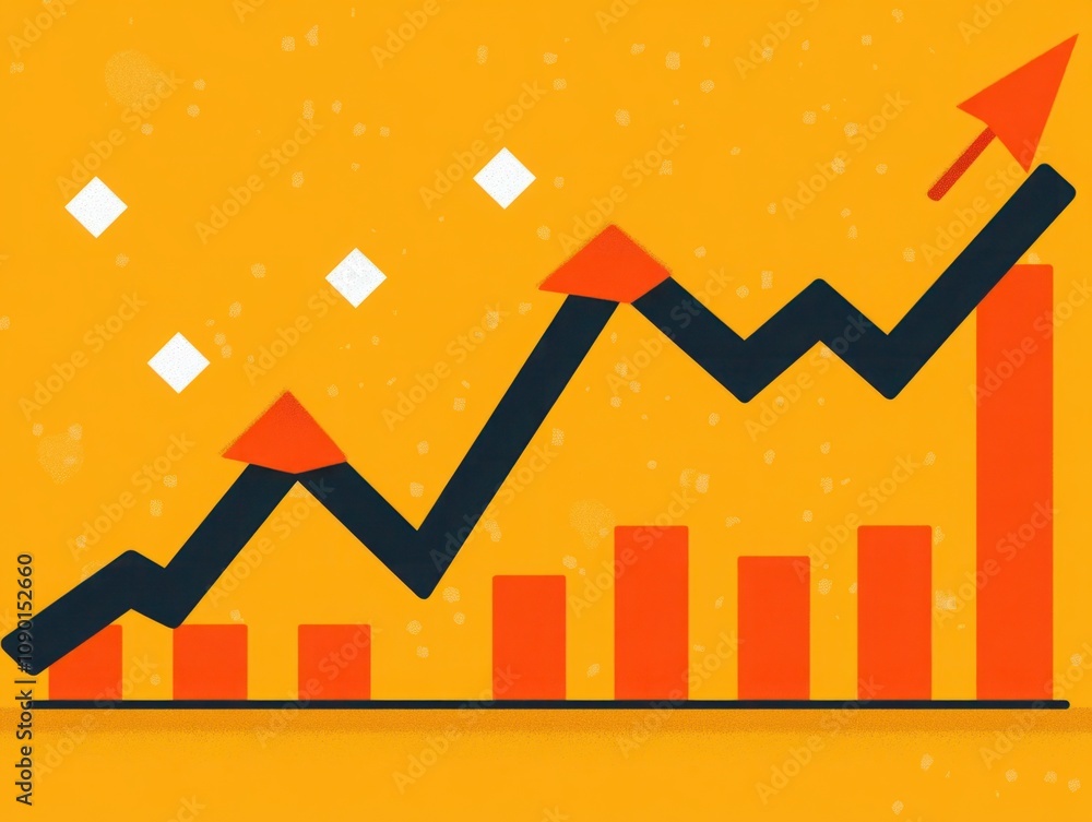 Poster abstract concept of growth and progress illustrated through a vibrant graph with upward arrows and c