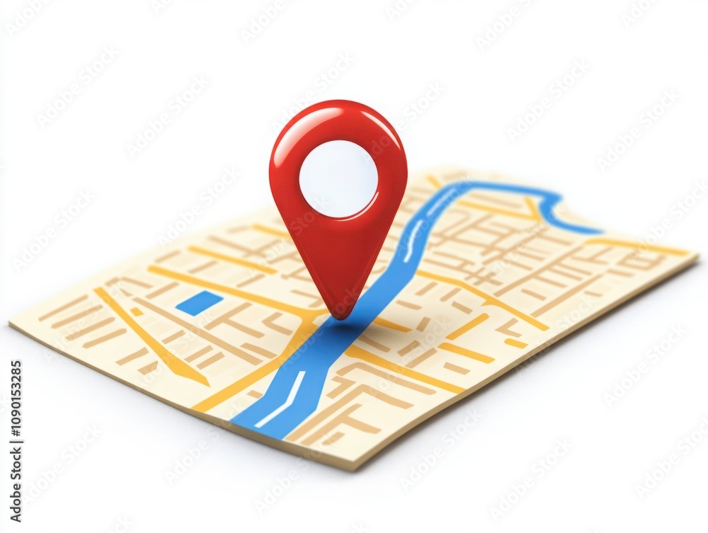 Aufkleber bright red location pin overlaid on a detailed map illustration highlighting navigation and travel c