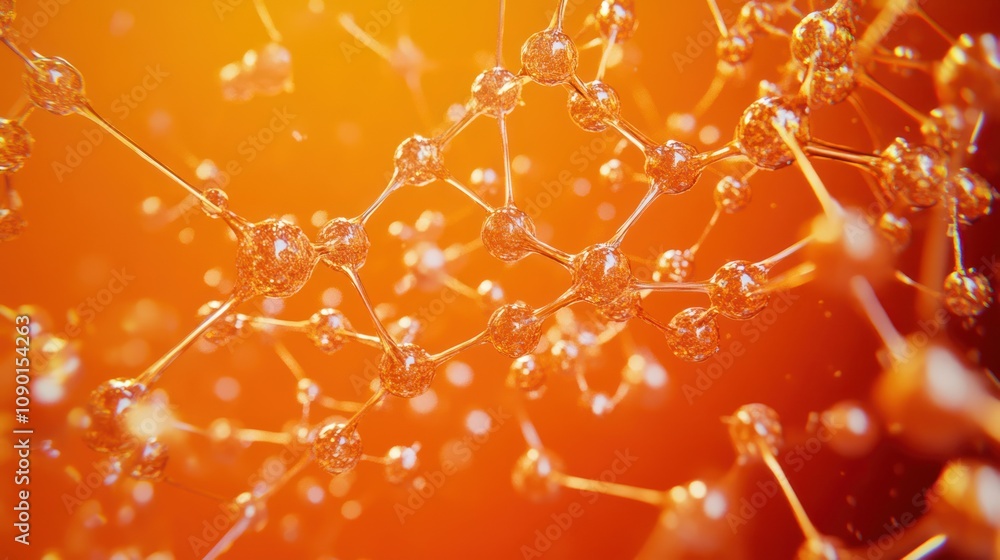 Poster Abstract representation of molecular structures in an orange gradient background.