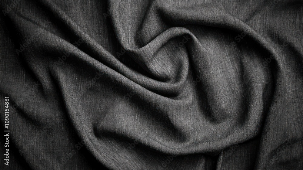 Poster a close-up of dark, textured fabric with soft folds and creases.