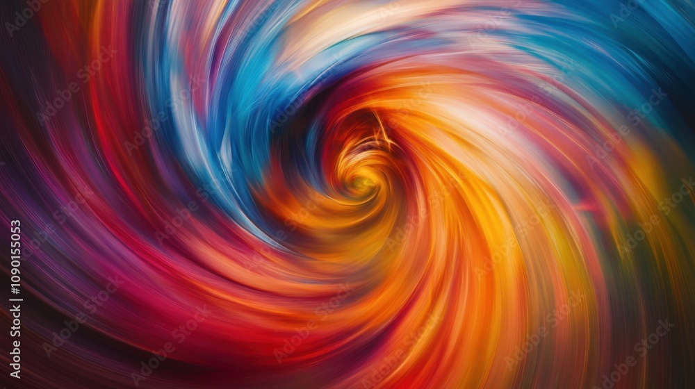 Poster an abstract representation of a vibrant, swirling vortex of colors emerging from a single, central s
