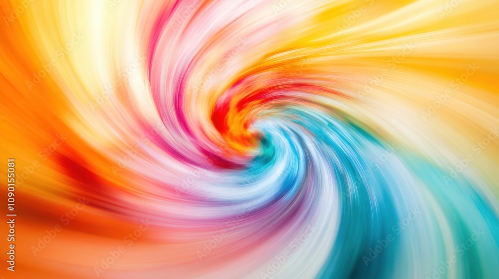 Poster an abstract representation of a vibrant, swirling vortex of colors emerging from a single, central s