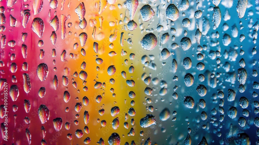 Poster An abstract representation of cascading, colorful droplets forming a gradient pattern, Symbolizing the gradual blending and convergence of diverse elements