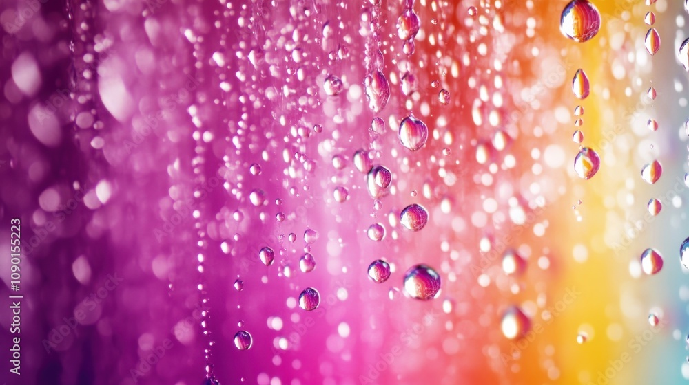 Poster An abstract representation of cascading, colorful droplets forming a gradient pattern, Symbolizing the gradual blending and convergence of diverse elements