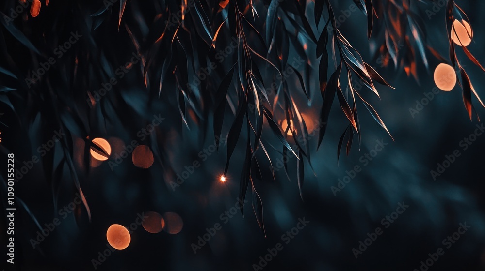 Poster A close-up of leaves with a soft, glowing background creating a serene atmosphere.