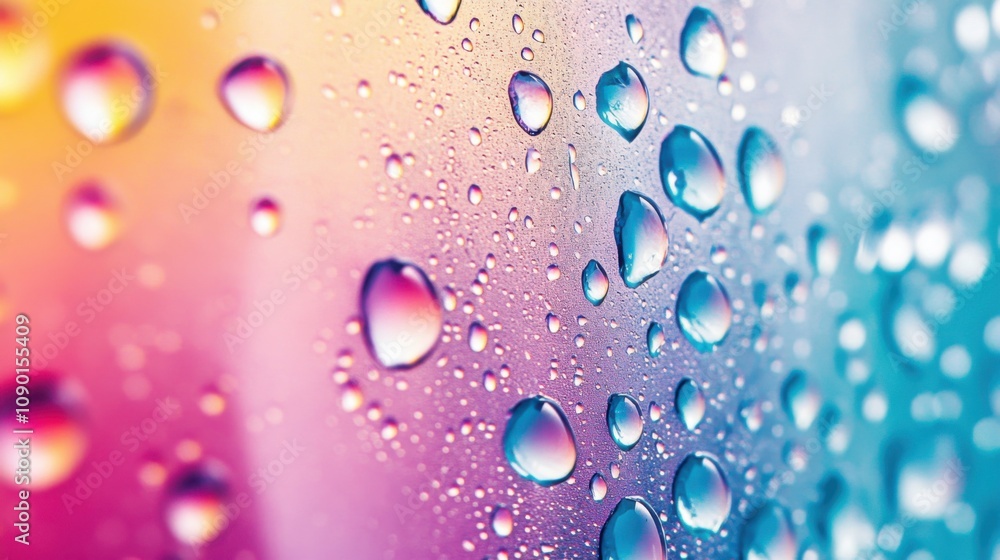 Poster An abstract representation of cascading, colorful droplets forming a gradient pattern, Symbolizing the gradual blending and convergence of diverse elements