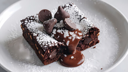 Chocolate Brownie with Chocolate Candies and Sauce