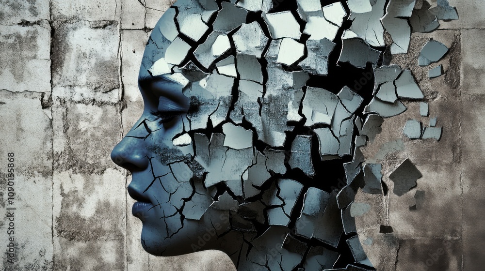 Poster An abstract representation of mental health struggles, using fragmented and distorted shapes, Symbolizing the challenges and confusion of mental health issues