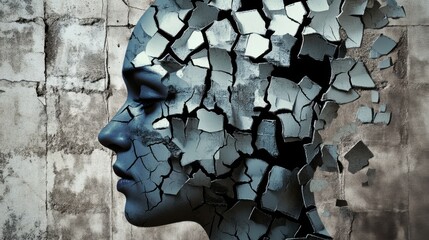 An abstract representation of mental health struggles, using fragmented and distorted shapes, Symbolizing the challenges and confusion of mental health issues