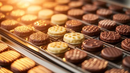 Delicious assorted chocolates beautifully arranged in a tray.