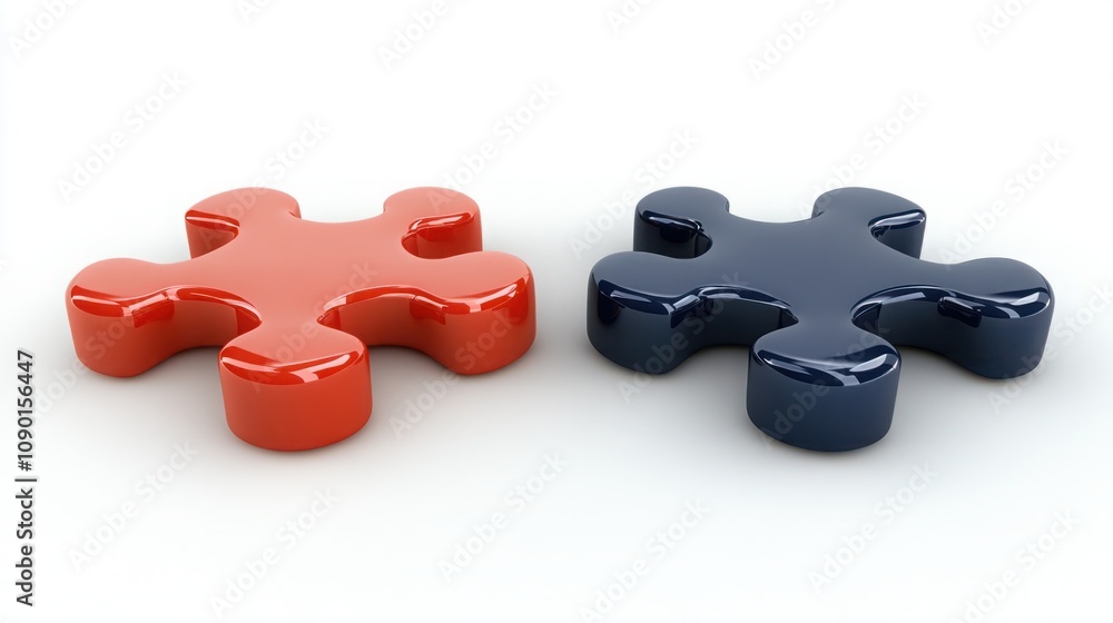 Poster two colorful puzzle pieces representing partnership and collaboration in business and creativity con