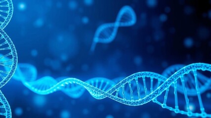 Futuristic 3D render of abstract medical technology concept in blue hues with DNA strands and virtual data, virtual data, DNA strands, futuristic