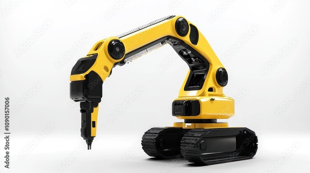 Poster a yellow robotic arm designed for industrial applications and automation tasks.