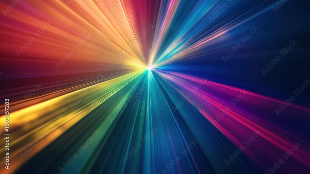 Poster An abstract visual of a spectrum of light beams converging towards a central point, Symbolizing the collective focus and unity of diverse perspectives, photography style