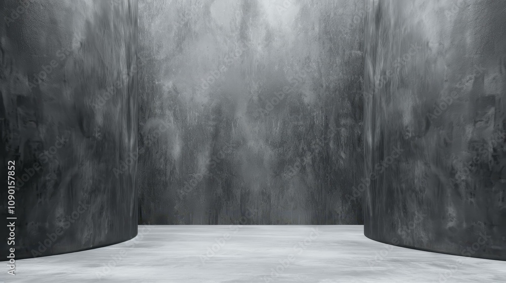 Poster a clean, empty gray space highlighted by a spotlight, perfect for showcasing designs or products in 