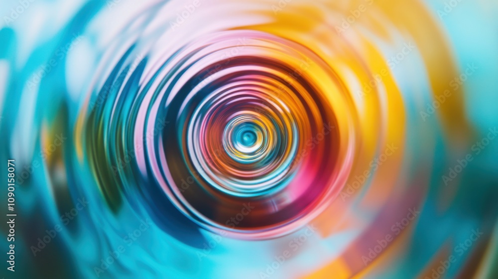 Poster an abstract visual of concentric, colorful spirals expanding outward, reflecting the ripple effect a