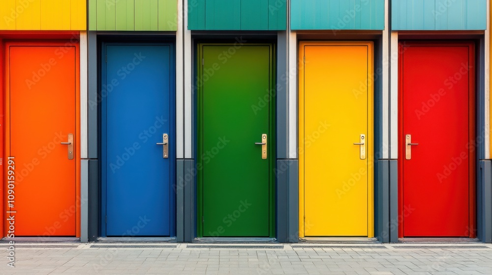 Aufkleber An array of colorful doors in a single row, Representing the opportunities and access provided by embracing diversity, minimalistic style