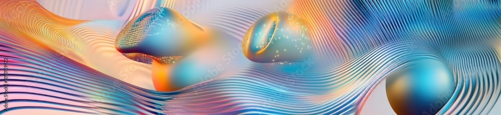 Aufkleber abstract digital artwork featuring flowing patterns and spherical forms in vibrant colors.