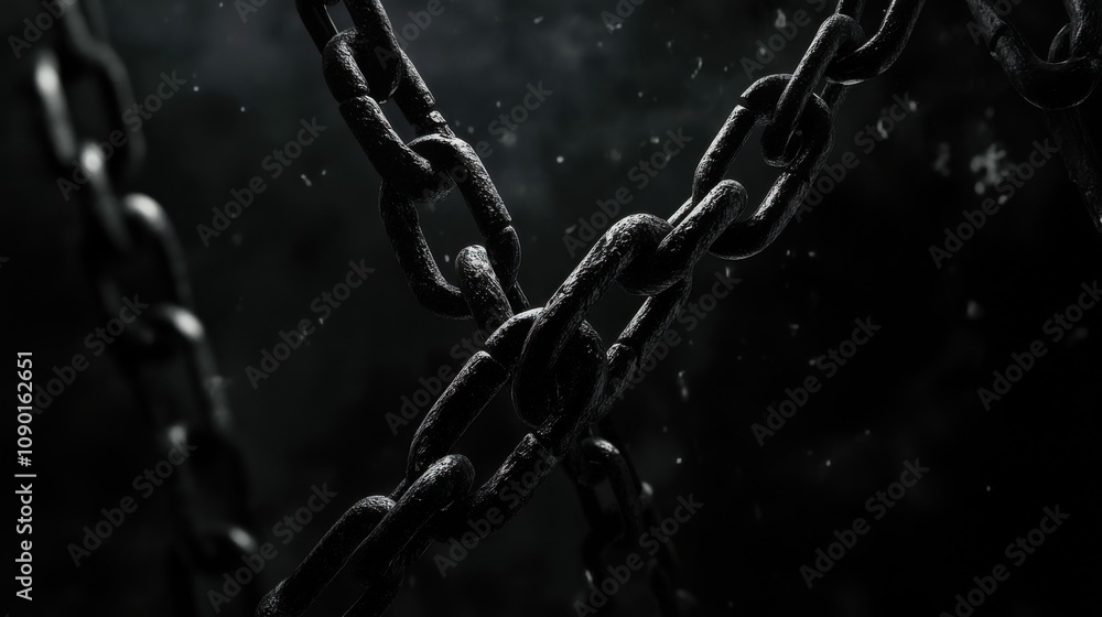 Aufkleber Broken chains falling into darkness, Symbolizing the abstract concept of breaking free from societal constraints and oppression, minimalist composition