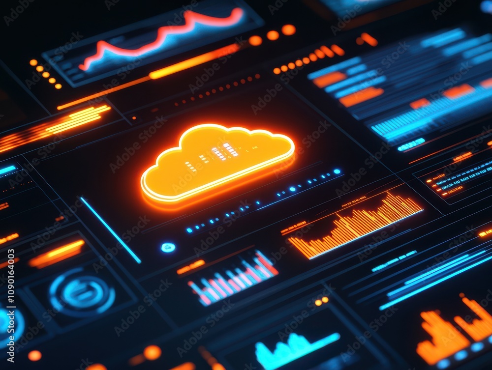Poster futuristic user interface featuring cloud storage analytics.