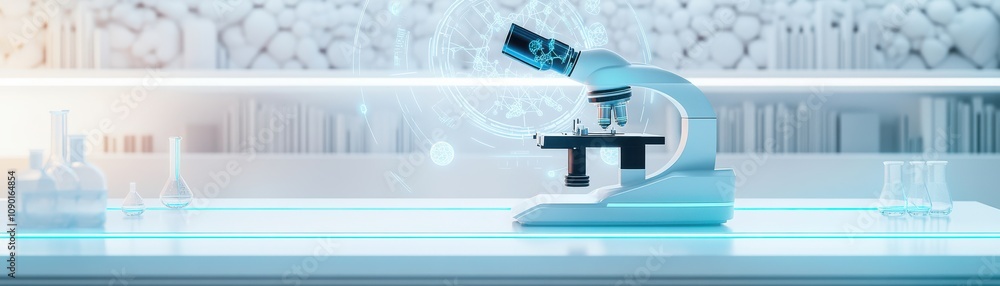 Poster high-tech laboratory setup showcasing a modern microscope.