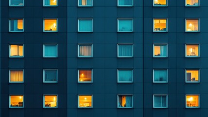 Obraz premium Illuminated windows of a modern building at night showcase life.