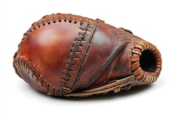 An isolated close-up of a baseball glove and ball on a white backdrop. Generative Ai