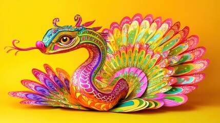 Obraz premium A vibrant, artistic representation of a peacock-inspired serpent with colorful feathers.