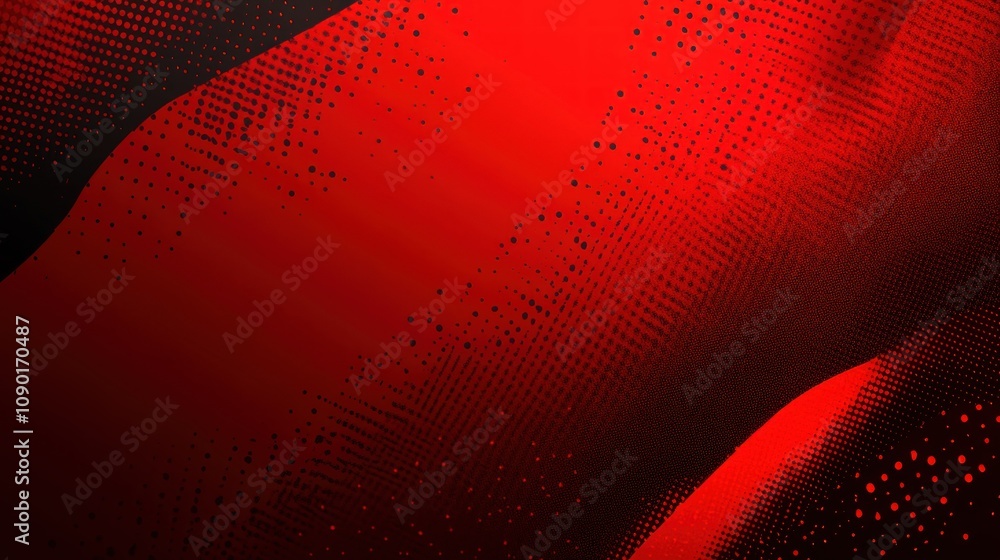 Poster banner background with colorful bright red gradient, slash patterns, halftone effects, and memphis d