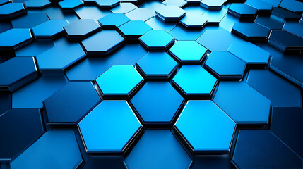 Abstract 3D Rendering of a Blue Hexagon Pattern with Depth and Texture