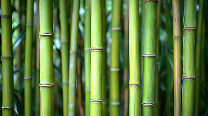Obraz premium Close-up of Lush Green Bamboo Stalks Growing in a Forest Setting, Capturing the Natural Beauty and Texture of this Fast-Growing Plant