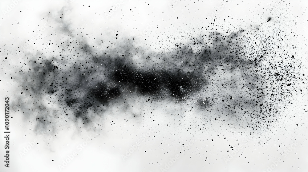 Poster abstract black particle explosion on white background: a high-resolution image ideal for design proj