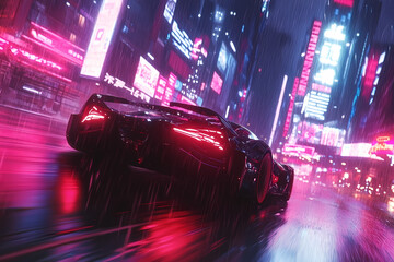 Sci-Fi Racing Car in Neon Tunnel, Gaming Wallpaper
