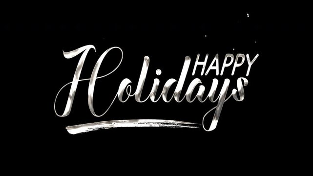 Silver lettering Happy Holidays on black background suitable for holiday cards, social media posts, website banners, and festive promotions.