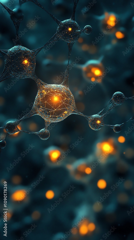 Aufkleber Microscopic view of glowing neural network connections.