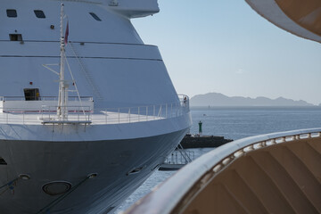 Classic British cruiseship cruise ship liner Ambience docked at pier terminal in port of Vigo,...