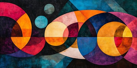 Fototapeta premium Abstract colorful geometric background with textured circles and patterns.