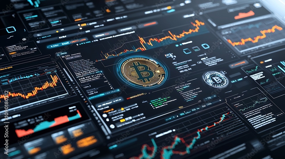 Leinwandbilder futuristic cryptocurrency investment dashboard featuring a vivid holographic display of cryptocurren