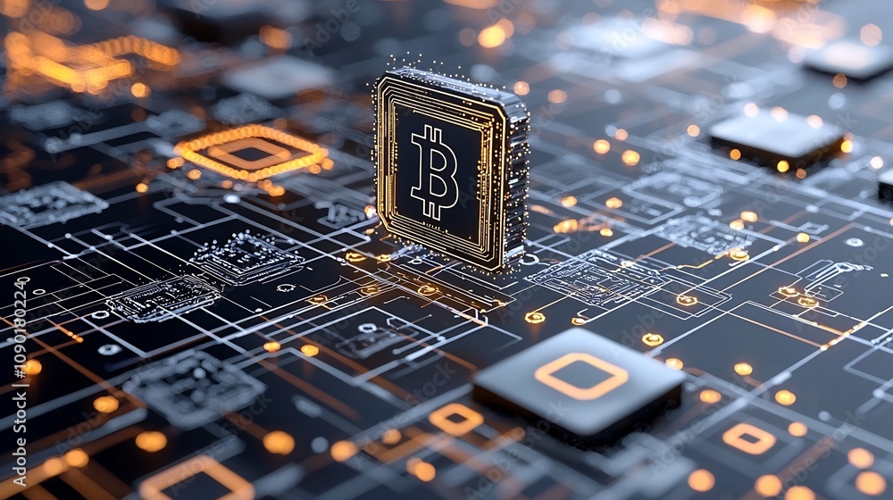 Poster Futuristic blockchain technology powering secure and streamlined digital financial transactions  Sleek holographic displays geometric architectural forms