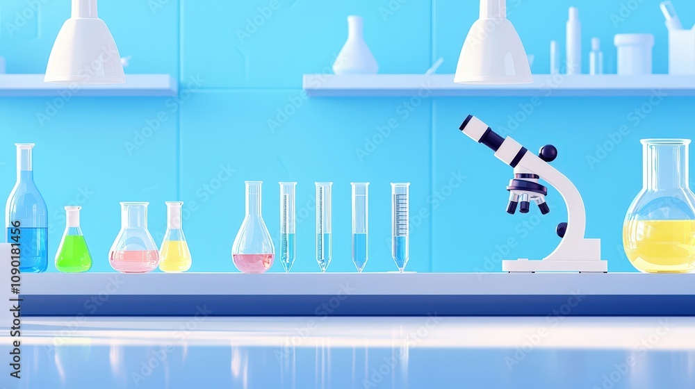 Poster organized lab setup with glass containers and pipettes