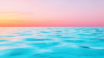 Obraz premium Tranquil Sunset Seascape: Serene turquoise waters meet a pastel sunset sky, creating a breathtaking vista of calm and tranquility. 