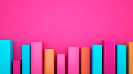 Vibrant Growth Chart: Colorful 3D bar graph on a bold pink background, symbolizing upward trends, progress, and positive growth.  