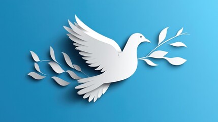 Fototapeta premium A stylized white dove in flight with leaves, symbolizing peace and harmony.