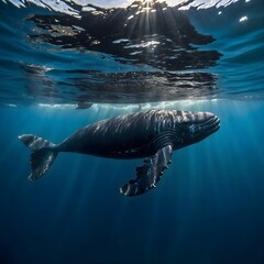 Whale of Tranquility: A North Atlantic Right Whale Illuminated by Sunlight in Clear Waters