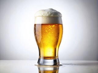 Surreal Cold Lager Beer in Pint Glass with Frothy Head on White Background - Refreshing Drink for Summer Vibes, Beer Lovers Delight, Creative Beverage Photography