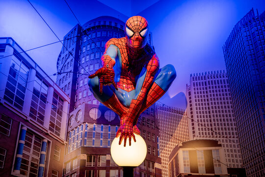 Spiderman statue at the Niagara Falls Movieland Wax Museum. Niagara Falls, Canada - September 20, 2024.